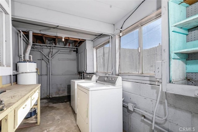 laundry area featuring independent washer and dryer and water heater