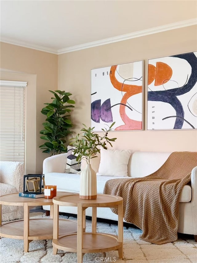 sitting room with ornamental molding