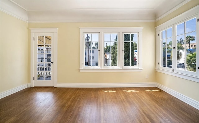 unfurnished room featuring crown molding and wood-type flooring