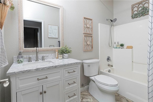 full bathroom with vanity, toilet, and shower / bath combo with shower curtain