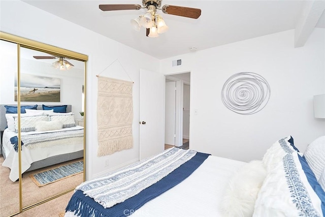 bedroom with a closet and ceiling fan