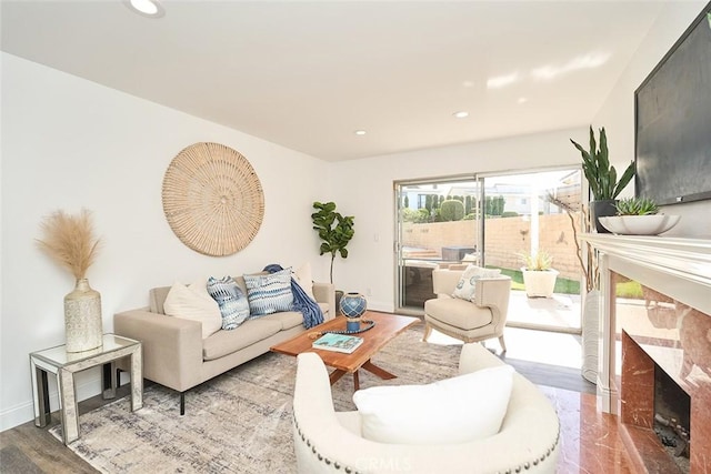 living room with hardwood / wood-style flooring