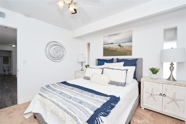 bedroom featuring ceiling fan and carpet floors