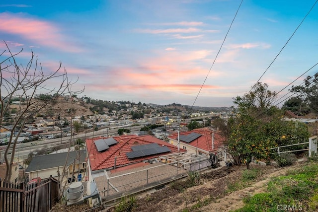 view of aerial view at dusk