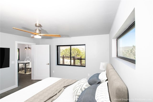 bedroom featuring ceiling fan