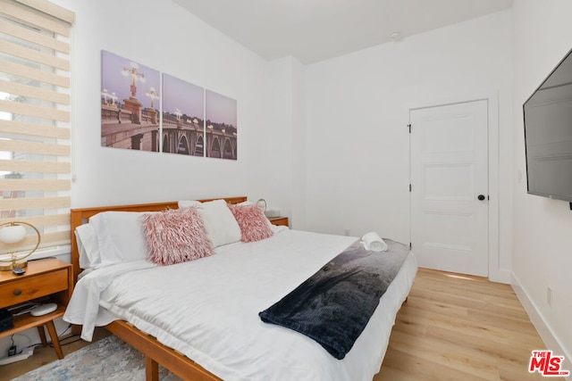 bedroom with light hardwood / wood-style floors