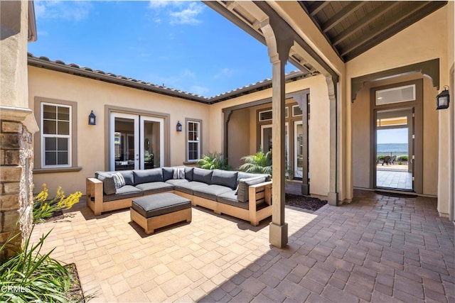 view of patio / terrace featuring outdoor lounge area and french doors