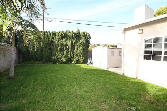 view of yard with a storage shed