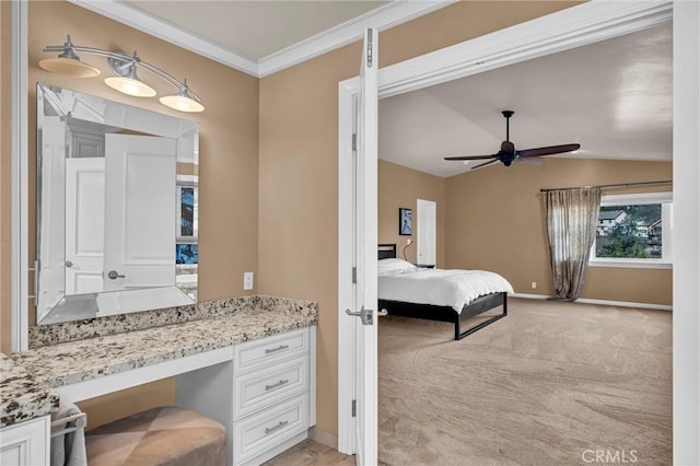 bathroom featuring ceiling fan and crown molding