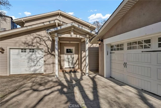 exterior space with a garage