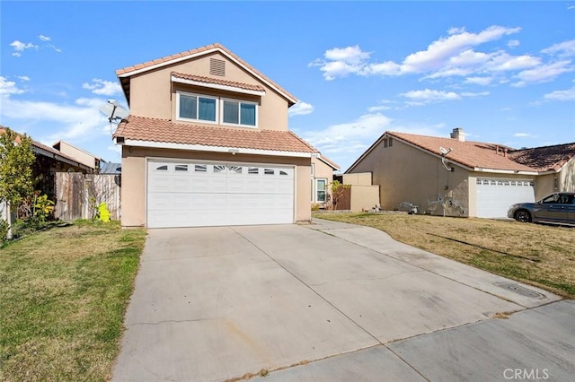 view of front property with a front yard and a garage