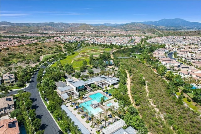 bird's eye view with a residential view and a mountain view