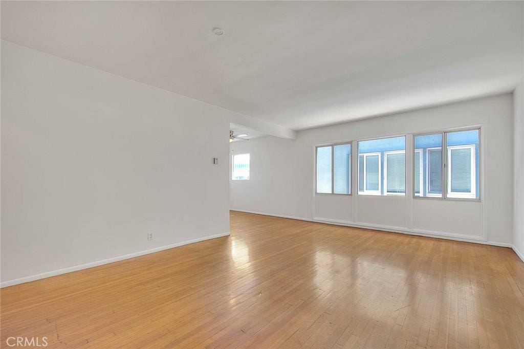 spare room featuring ceiling fan and light hardwood / wood-style flooring