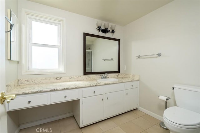 bathroom with vanity, toilet, and tile patterned flooring