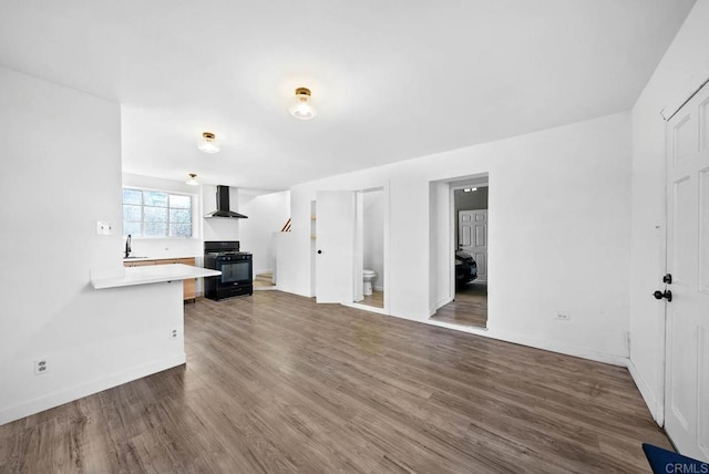 unfurnished living room featuring sink and hardwood / wood-style floors