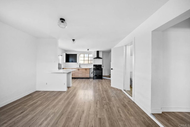 unfurnished living room with sink and hardwood / wood-style floors