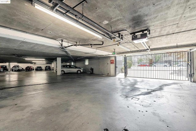 garage with a garage door opener