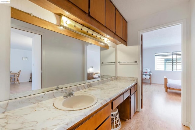 bathroom featuring hardwood / wood-style floors and vanity