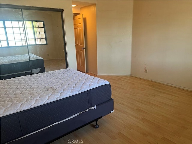 bedroom featuring a closet and wood-type flooring