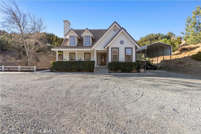 cape cod home with covered porch and a carport