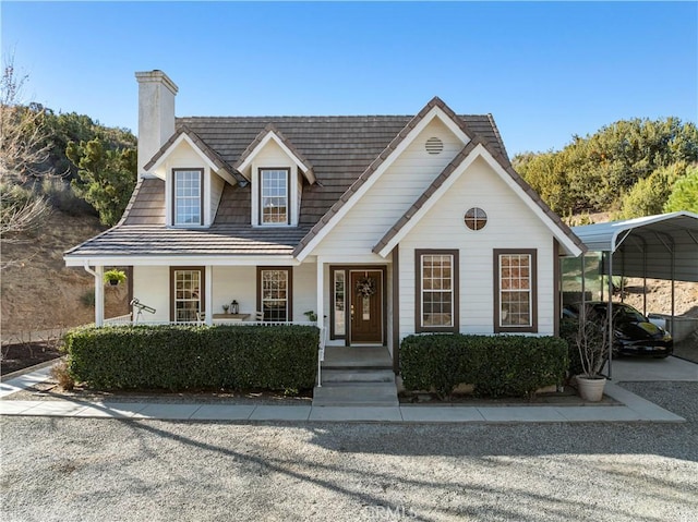 view of front of home with a porch and a carport