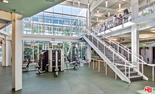 gym with a high ceiling