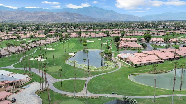 aerial view with a water and mountain view