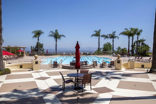 view of swimming pool featuring a patio