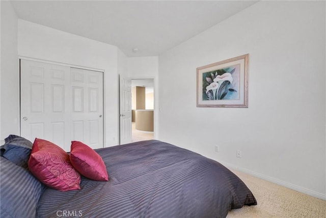 carpeted bedroom featuring a closet