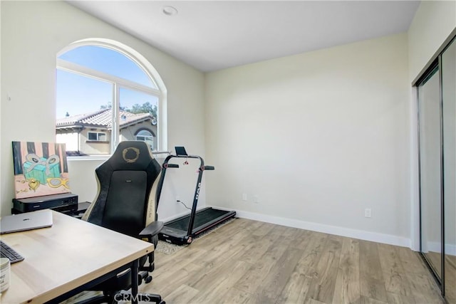 office with light wood-type flooring