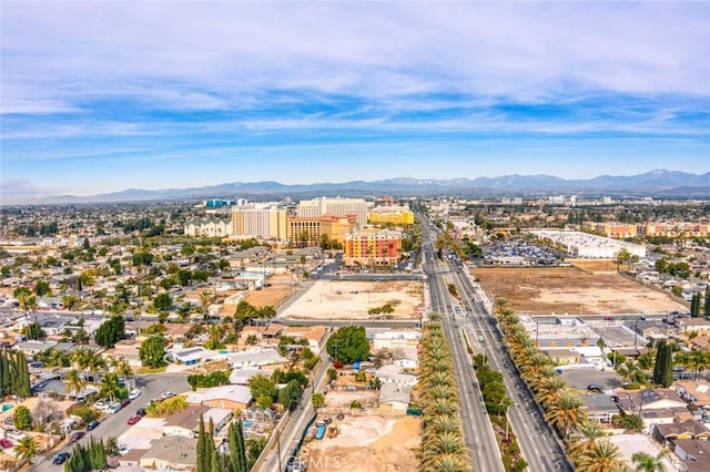 drone / aerial view featuring a mountain view