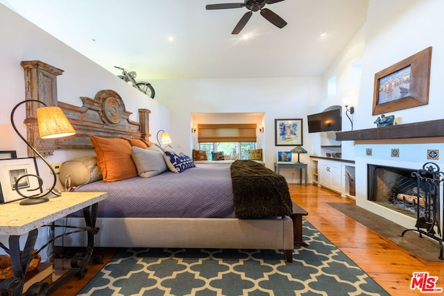 bedroom featuring ceiling fan and light hardwood / wood-style floors