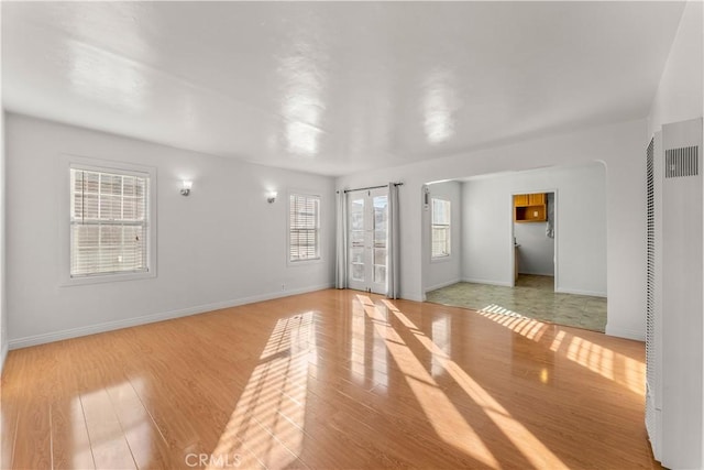 empty room featuring a healthy amount of sunlight and light hardwood / wood-style flooring