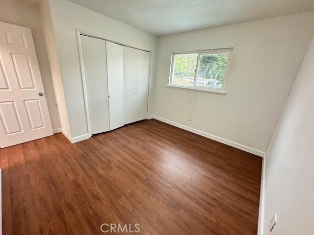 unfurnished bedroom featuring dark wood-type flooring and a closet