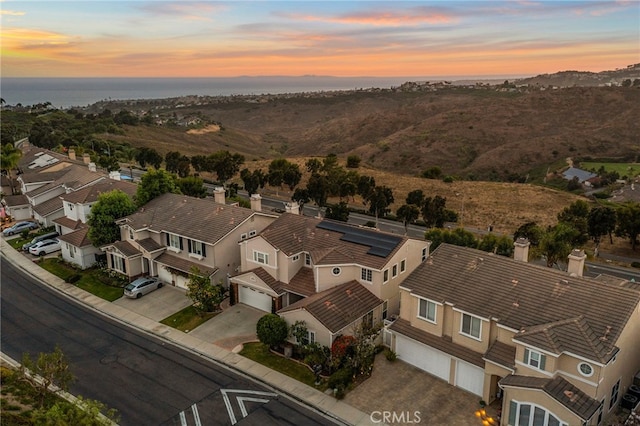 view of aerial view at dusk