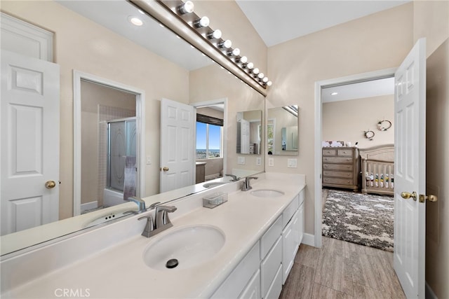 2438 Calle Aquamarina, San Clemente, CA 92673 - bathroom with double vanity and an enclosed shower