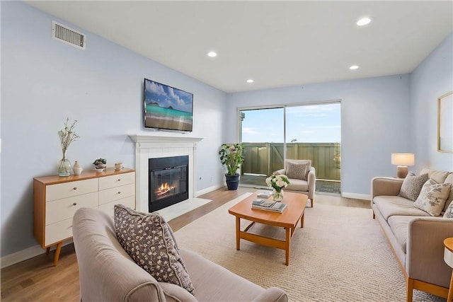 living room with light hardwood / wood-style flooring