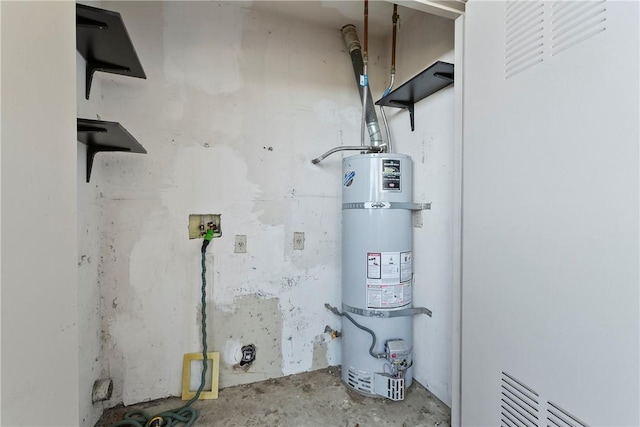 utility room featuring water heater