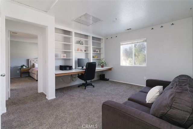 view of carpeted home office