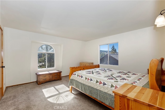 bedroom featuring multiple windows and light carpet