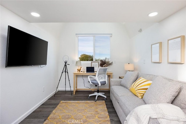 office area with dark hardwood / wood-style flooring