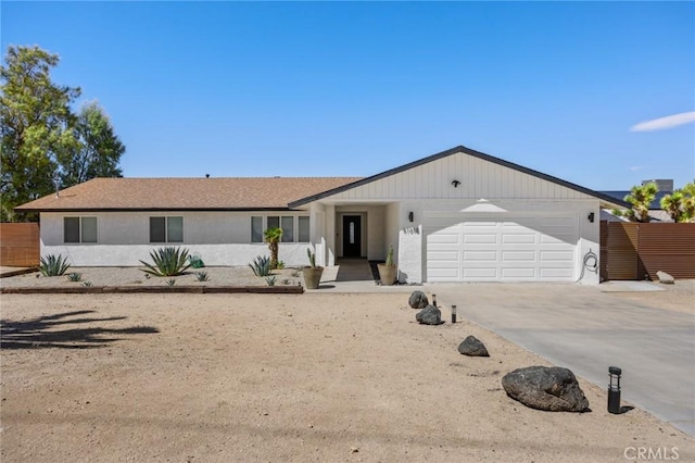 single story home with a garage