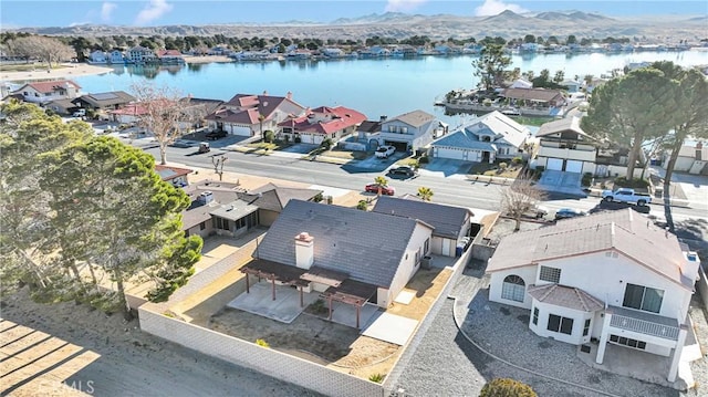 aerial view with a water and mountain view