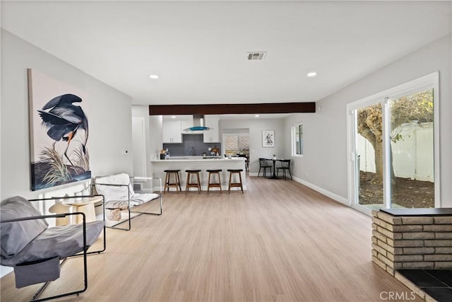 living area featuring light hardwood / wood-style flooring