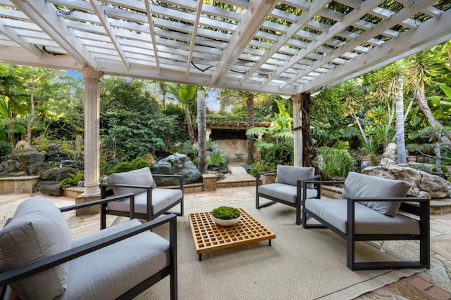 view of patio / terrace with a pergola and an outdoor hangout area