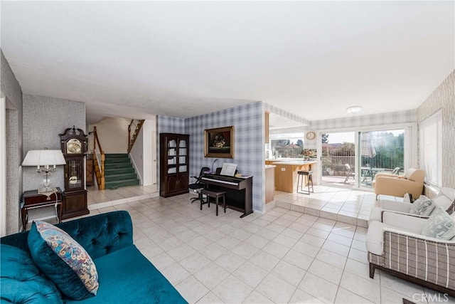 view of tiled living room