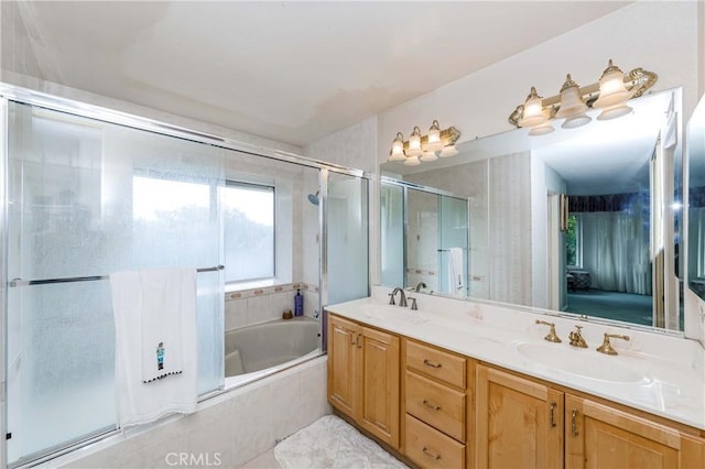 bathroom featuring vanity and separate shower and tub