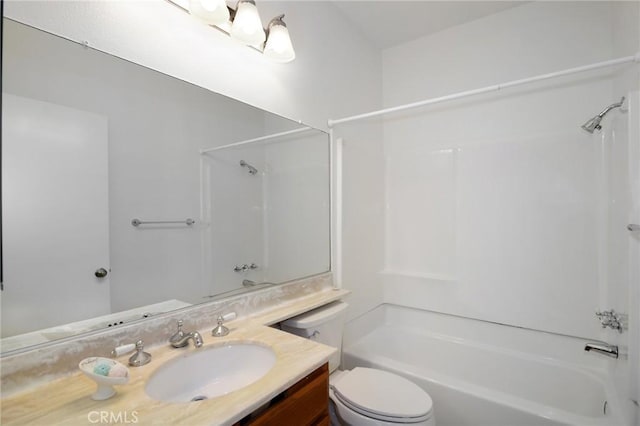 full bathroom featuring toilet, shower / tub combination, and vanity