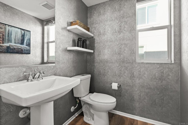 bathroom featuring sink, wood-type flooring, and toilet