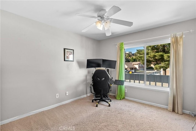 20566 Alaminos Dr, Saugus, CA 91350 - carpeted home office with baseboards and a ceiling fan